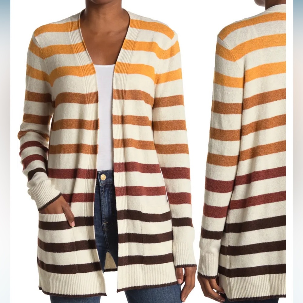 Belldini Colorblock Striped Pocket Cardigan